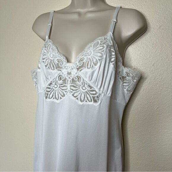 Vintage 60s 70s Shadowline White Lace Full Slip Adjustable Strap Women Size 36 - Picture 4 of 14